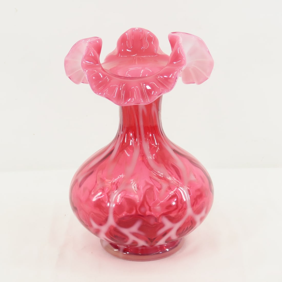 Fenton Cranberry Spanish Lace Ruffled Vase 8": Fenton Cranberry Spanish Lace Ruffled Vase 8" - excellent condition Please ask questions and read terms & conditions before bidding.