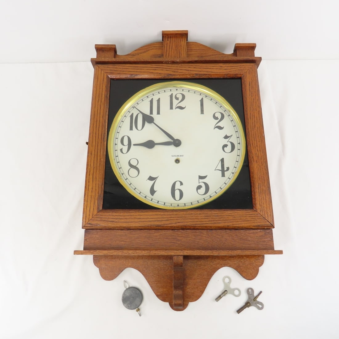 Gilbert No. 3005 Wall Clock: Gilbert No. 3005 Wall Clock - measures @ 25x16x5" Please ask questions and read terms & conditions before bidding.