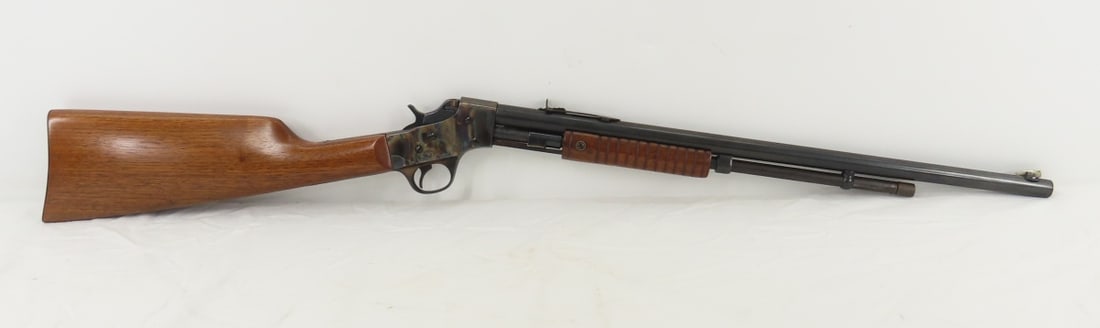 J Stevens Visible Loading Repeater 22S,L,LR Rifle: J Stevens Visible Loading Repeater 22S,L,LR Rifle - SN# 539, manufactured 1907 to 1933. Slide Action, tube feed, 20" barrel with front & rear sights, ribbed wood forearm, straight wood stock with butt
