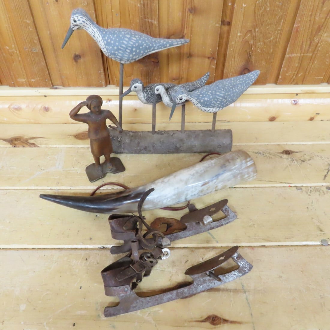 Bull Horn, Folk Art & Antique Ice Skates: Bull Horn, Folk Art & Antique Ice Skates - Please ask questions and read terms & conditions before bidding.