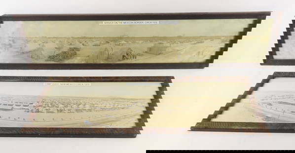 2 1916 US Army Camp Photo- Mexican Border: 2 1916 US Army Camp Photo- Mexican Border - 1 is Camp Cody, Deming, NM framed 28 x9.5". Other is unidentified- has some damage- framed 37.5 x 8.5" Please ask questions and read terms & conditions befo