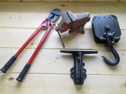 Craftsman Vise, Bolt Cutter, Saw Vise & More: Craftsman Vise, Bolt Cutter, Saw Vise & More - Antique Saw Sharpening Vise No. 0, Craftsman 3 1/4" Vise, HK Porter Bolt Cutter, All Metal Block & Tackle, Unmarked Please ask questions and read terms &