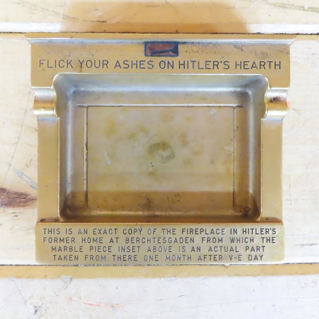 Solid Brass Ashtray, 'Hitler's Hearth' - 1945: Solid Brass Ashtray, 'Hitler's Hearth' - 1945 - Compliments of The Weathered Company Please ask questions and read terms & conditions before bidding.