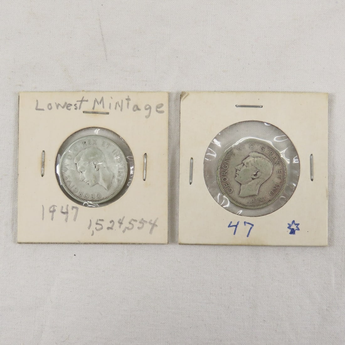 2 1947 Canadian Quarters 1 with DOT, 1 without (1 of 5)