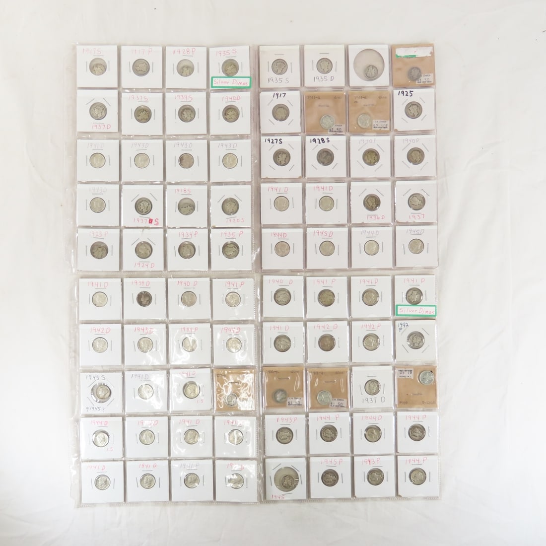 80 Carded Mercury Silver Dimes: 80 Carded Mercury Silver Dimes - you'll have to cut some of the plastic to get the flips out, some are pretty stickyPlease ask questions & read terms and conditions before bidding.