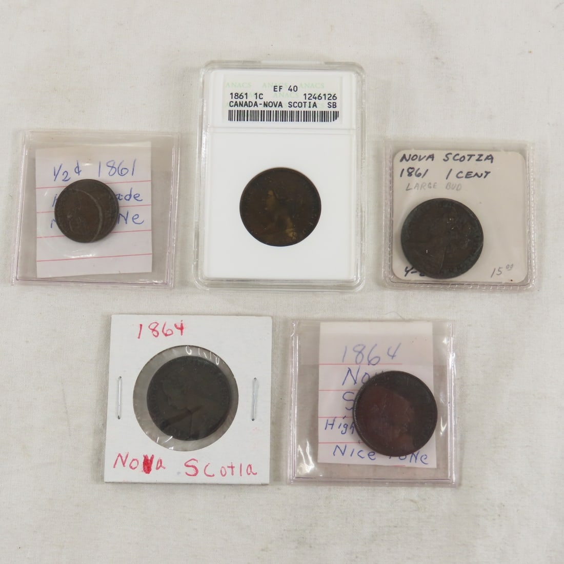 5 1861 & 1864 Nova Scotia Cents & 1861 Half Cent (1 of 13)