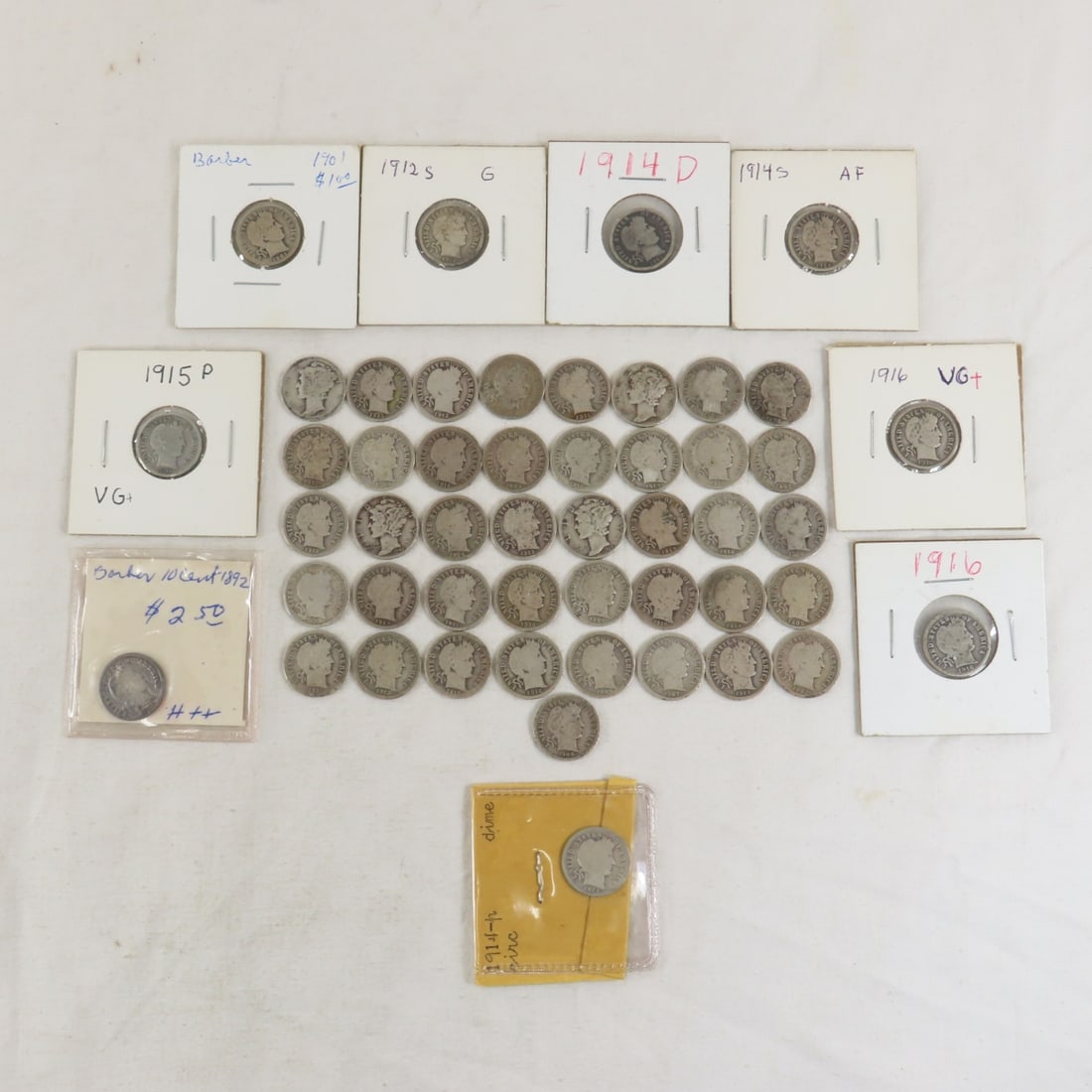 50 Silver US Dimes, 46 Barber & 4 Mercury (1 of 11)