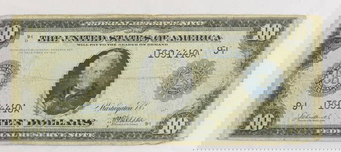1914 &10 Federal Reserve Large Note Mpls MN 9-I: 1914 &10 Federal Reserve Large Note Mpls MN 9-I - Please ask questions & read terms and conditions before bidding.