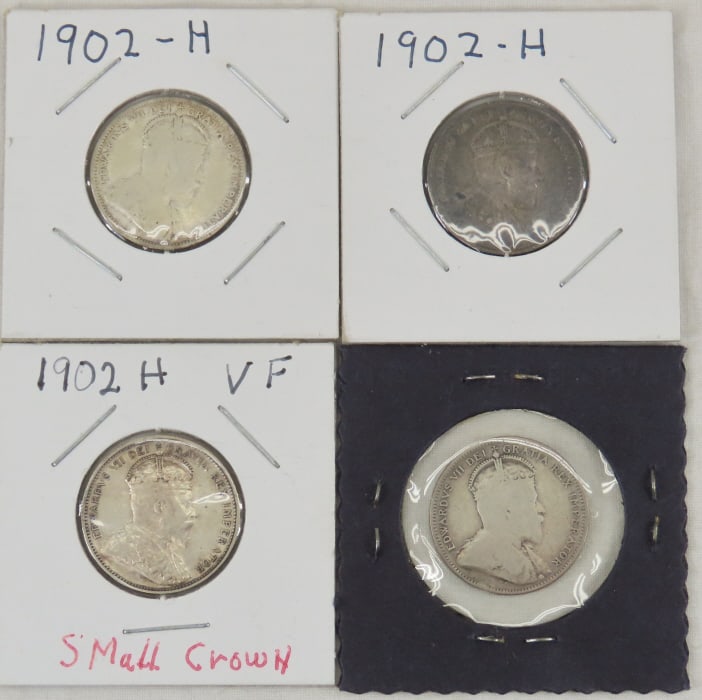 1902 & 3 1902 H Canadian Silver Quarters G-VF (1 of 9)