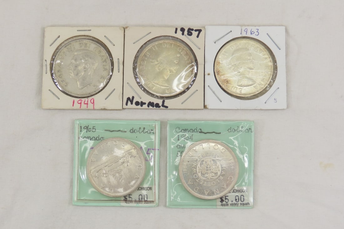 5 Canadian Silver Dollars 1949-1965 (1 of 11)