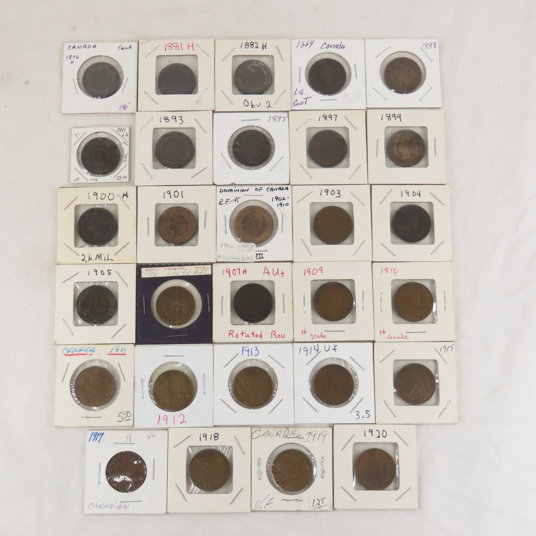 29 Canadian Large Cents 1876-1920 NO DUPLICATES (1 of 17)