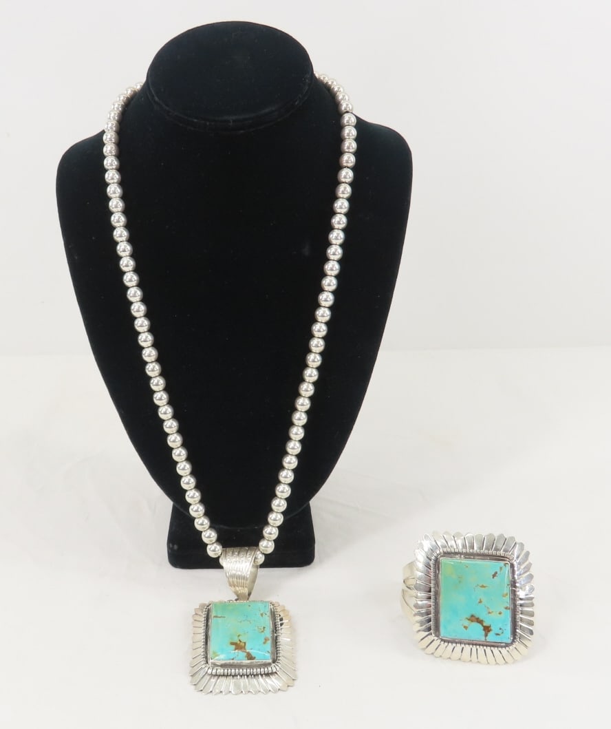 Sterling & Large Turquoise Necklace & Bracelet (1 of 12)