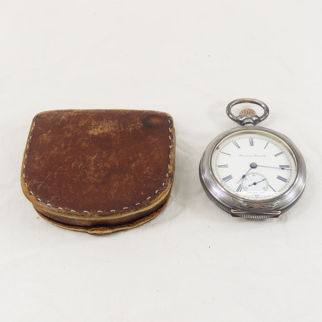 1901 Hampden Pocket Watch in Sterling Case- works (1 of 10)