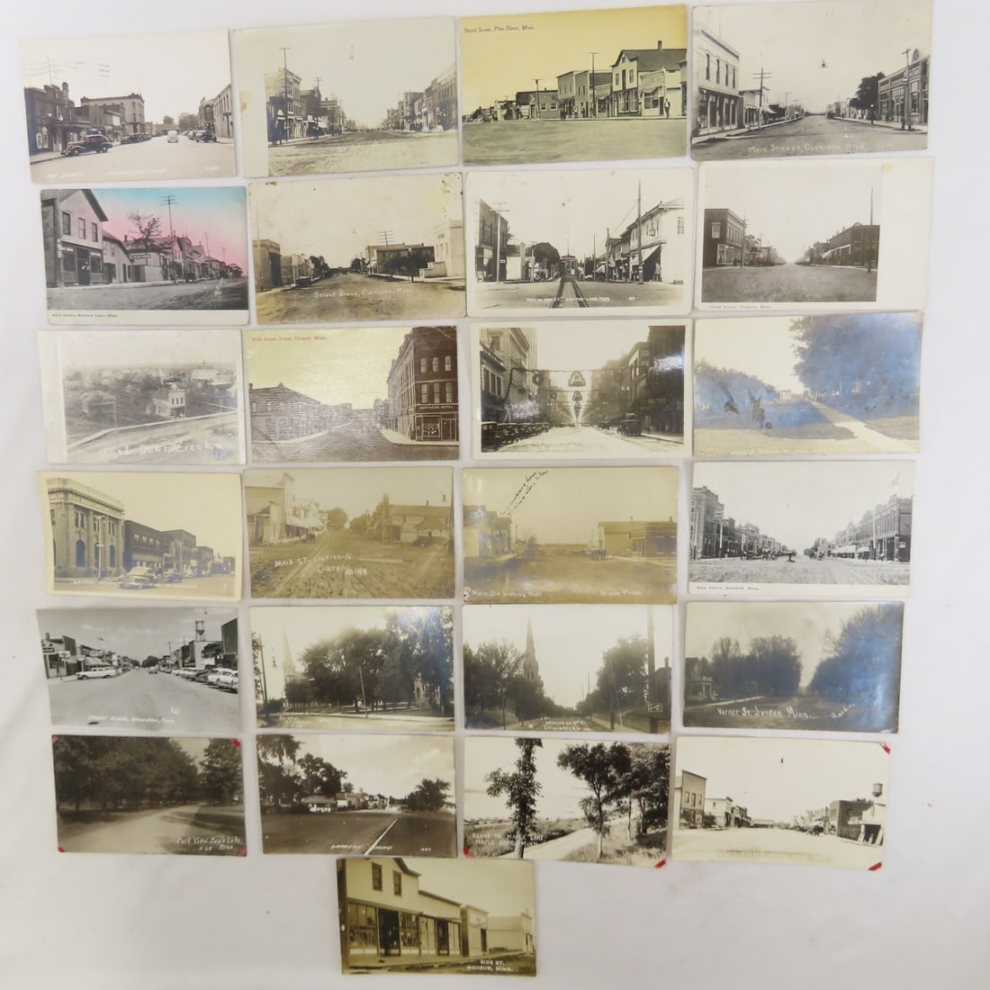 25 Small Town MN Street scene RPPC postcards: 25 Small Town MN Street scene RPPC postcards - Please ask questions and read terms & conditions before bidding.