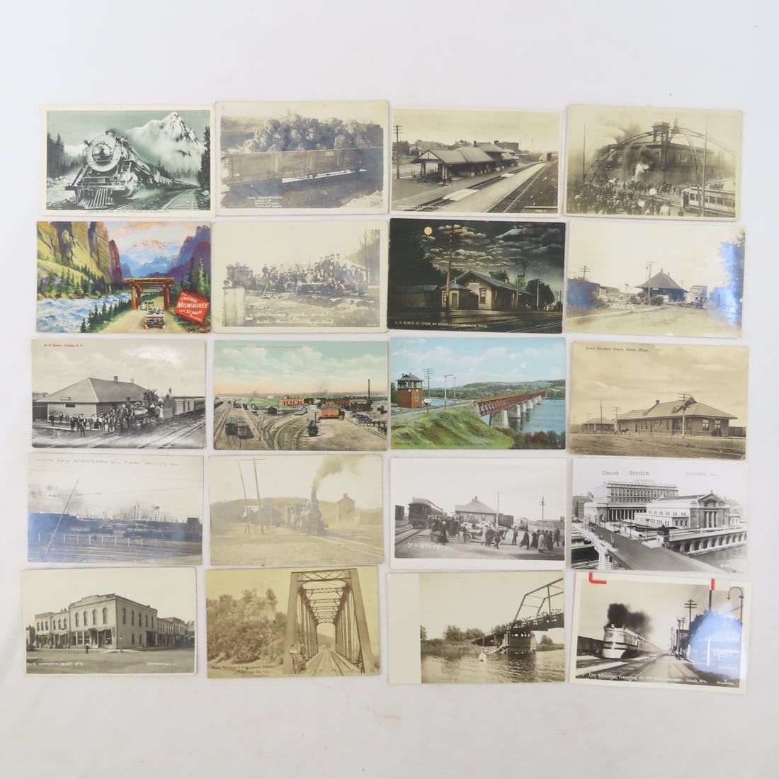 20 Vintage Railroad & Related Postcards, many RPPC: 20 Vintage Railroad & Related Postcards, many RPPC - Please ask questions and read terms & conditions before bidding.