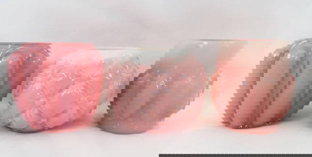Fostoria Consolidated & Chalinor Toothpick Holders: Fostoria Consolidated & Chalinor Toothpick Holders - Challinor, Taylor & Co One-O-One roseblush, Consolidated bulging loops on reverse painted pink, and opaline quilted florette, no damage Please ask