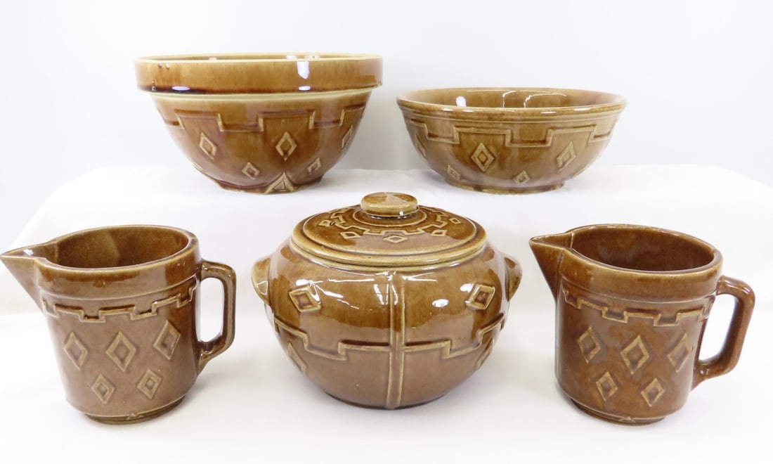 Brown Glaze Stoneware Bowls, Pitchers & Bean Pot (1 of 20)
