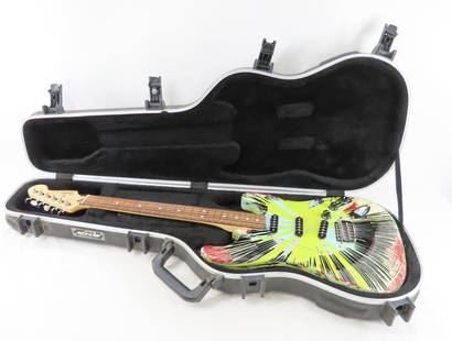 Fender Stratocaster Electric Guitar with hard case: Fender Stratocaster Electric Guitar with hard case - serial number MZ3118417, splatter paint design Please ask questions and read terms & conditions before bidding.