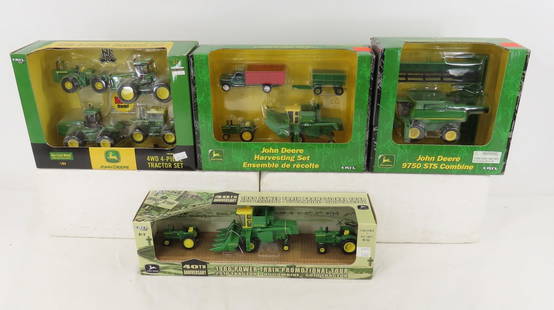10 Ertl 1/64 Scale John Deere Tractors NIP: 10 Ertl 1/64 Scale John Deere Tractors NIP - John Deere 9750 STS Combine, John Deere Harvesting Set Ensemble, John Deere 4WD, 4 Piece Tractor Set Model 7520, Model 8010, Model 8770, Model 9620N, 1966
