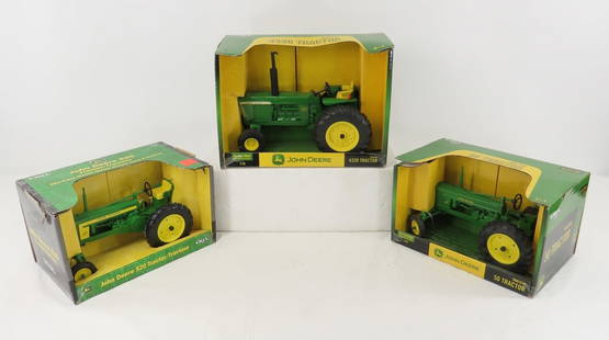 3 Ertl 1/16 Scale John Deere Tractors in Boxes: 3 Ertl 1/16 Scale John Deere Tractors in Boxes - All Ertl - 4320 Tractor, 520 Tractor, 50 Tractor Please ask questions and read terms & conditions before bidding.