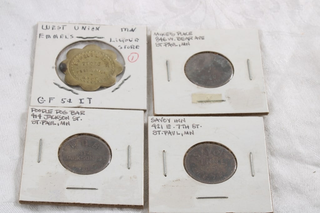 3 St. Paul, Mn. & 1 West Union Liquor Store Tokens (1 of 13)