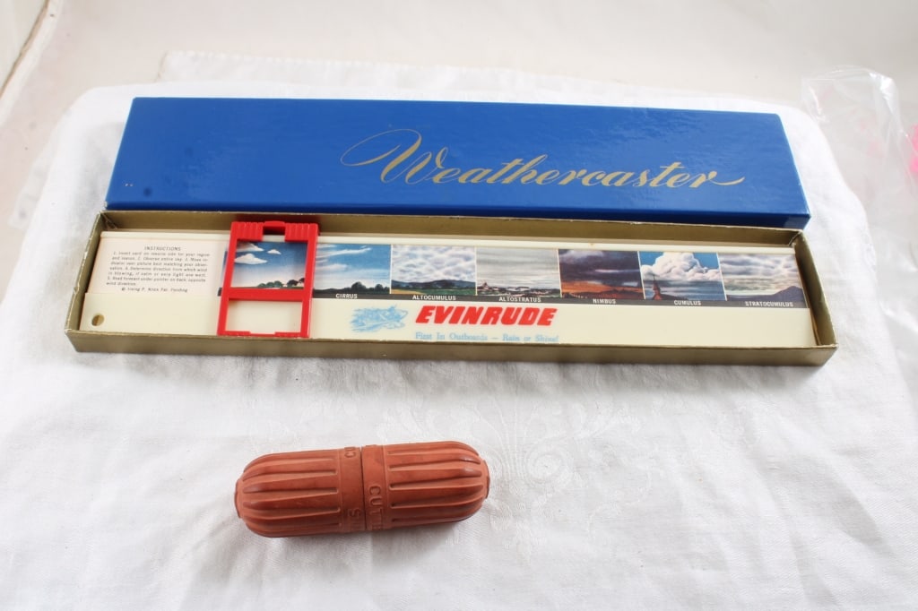 Cutters Snake Kit, Evinrude Weathercaster 1960's: Cutters Snake Kit, Evinrude Weathercaster 1960's - Evinrude Outboard Motor Advertising 1960's Weathercaster and Cutter Laboratories Snake Bite Kit. Both as pictured. Please ask questions & read terms 