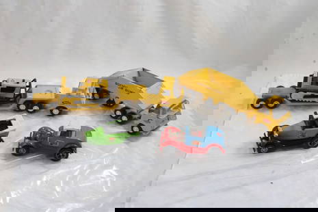 5 Tonka Toy Trucks & Rat Rods: 5 Tonka Toy Trucks & Rat Rods - Tonka Bottom Dump, Tonka Drop Trailer, Bulldozer, 2 Rat Rods. Measure from 4" long to 11" Long. All as pictured. Please ask questions & read terms and conditions before