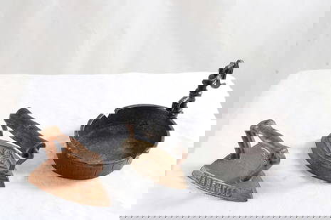2 Miniature Sad Irons, Water Pump Ashtray: 2 Miniature Sad Irons, Water Pump Ashtray - Cast Iron Dover & Saferon Massengill Miniature Sad Irons 3" & 3.5" and Cast Iron Water Pump Ashtray. All as pictured. Please ask questions & read terms and