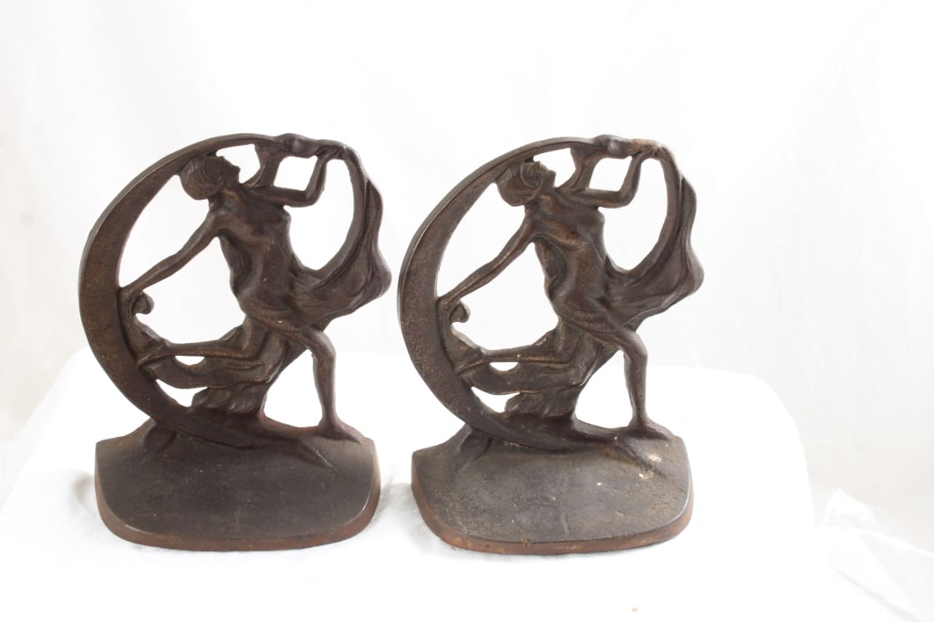 1930 Cast Iron Nude Ladies Art Deco Bookends 6.5": 1930 Cast Iron Nude Ladies Art Deco Bookends 6.5" - Copyright 1930 and #317 as pictured. Please ask questions & read terms and conditions before bidding.