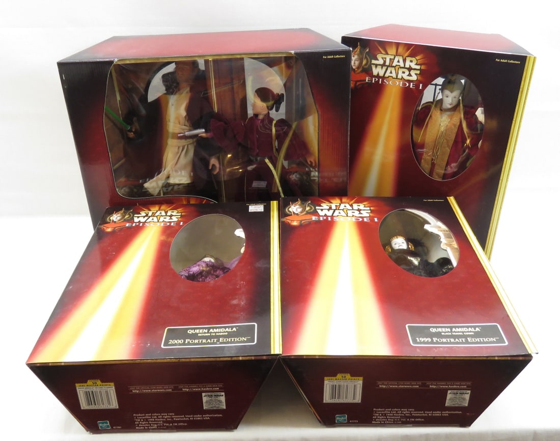 4 Queen Amidala Portrait Edition 12" Action Figs: 4 Queen Amidala Portrait Edition 12" Action Figs - Hasbro 1999 & 2000 Star Wars Queen Amidala Return to Naboo, Queen Amidala Red Senate Gown, Queen Amidala Black Travel Gown, Qui-Gon Jinn & Queen Amid