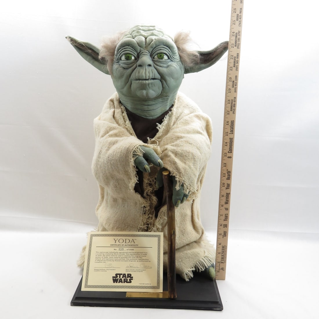 Illusive Concepts LE Yoda Latex Replica 25" Tall: Illusive Concepts LE Yoda Latex Replica 25" Tall - No. 1224 of 9500 This replica was individually reproduced and hand-painted from a sculpting created by Mario Chiodo. This reproduction is made of lat