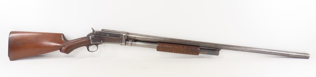 Marlin Slide Action 12 GA Shotgun: Marlin Slide Action 12 GA Shotgun - SN# 38707, "PAT'D NOV. 6. 1894. MAY 12. 1896 & JUNE 2. 1896.", 30" barrel with front bead sight number 40141 F, ribbed wood forearm, pistol grip wood stock with pla