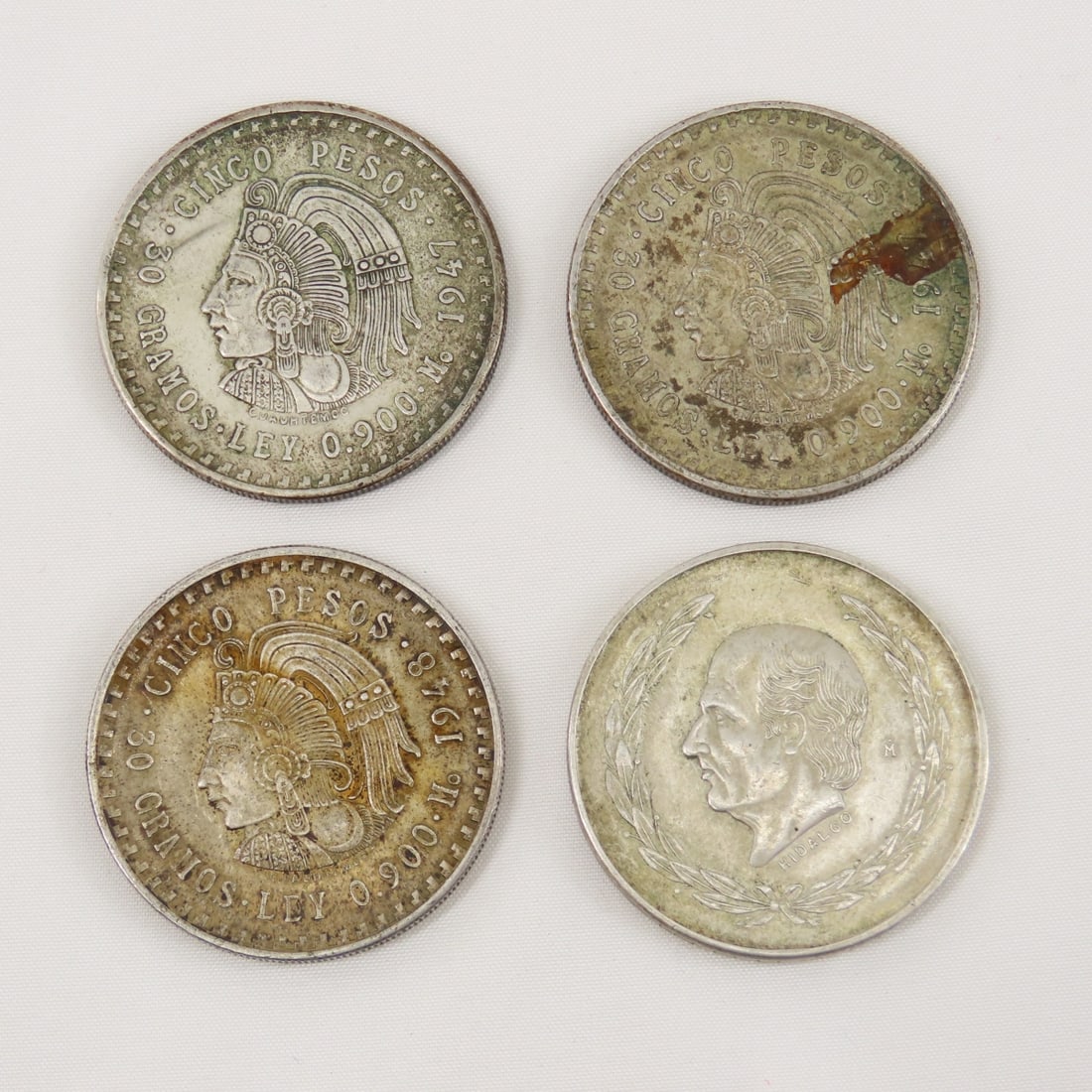 4 Mexico Silver Cinco Pesos Coins 1947-1952 (1 of 12)