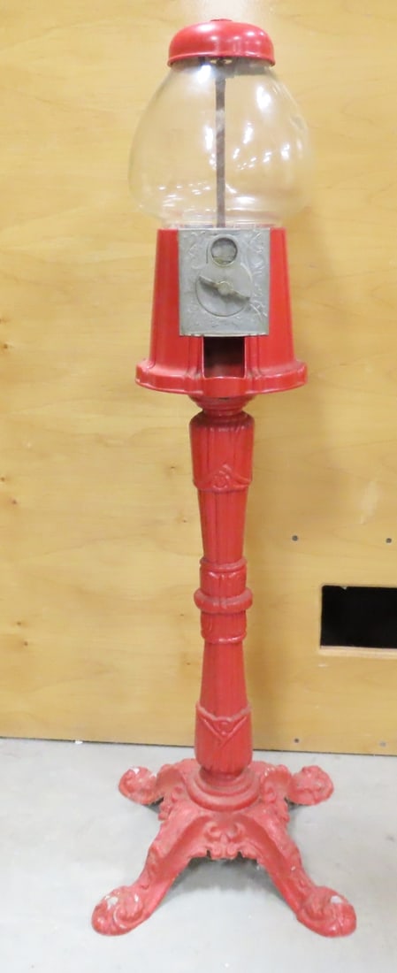 Vintage Acorn Cast Iron Gumball Machine, Red (1 of 6)
