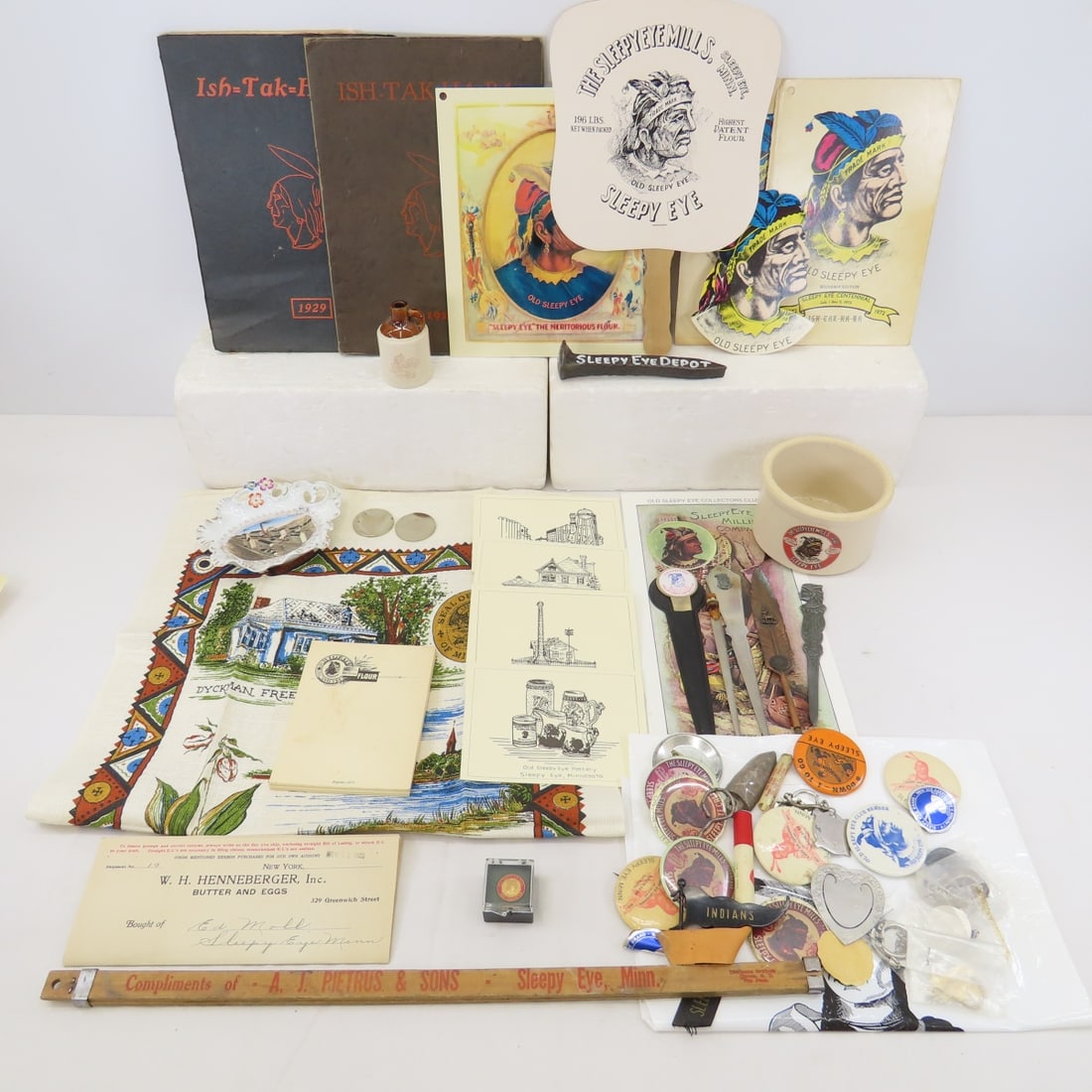 Vintage Sleepy Eye Minnesota Collectibles: Vintage Sleepy Eye Minnesota Collectibles - Pinbacks, Letter Openers, Key Rings, Ish-Tak-Ha-Ba School Yearbooks, Re-pop Sleep Eye Flour Sign, Ephemera & more Please ask questions & read terms & condit