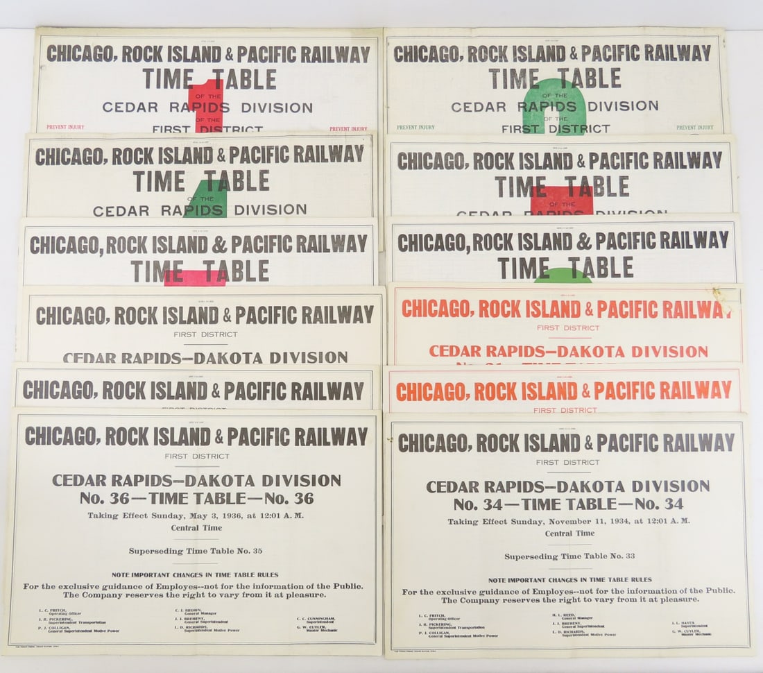 12 CRI&P Horse Blanket Time Tables 1932-1939 (1 of 19)
