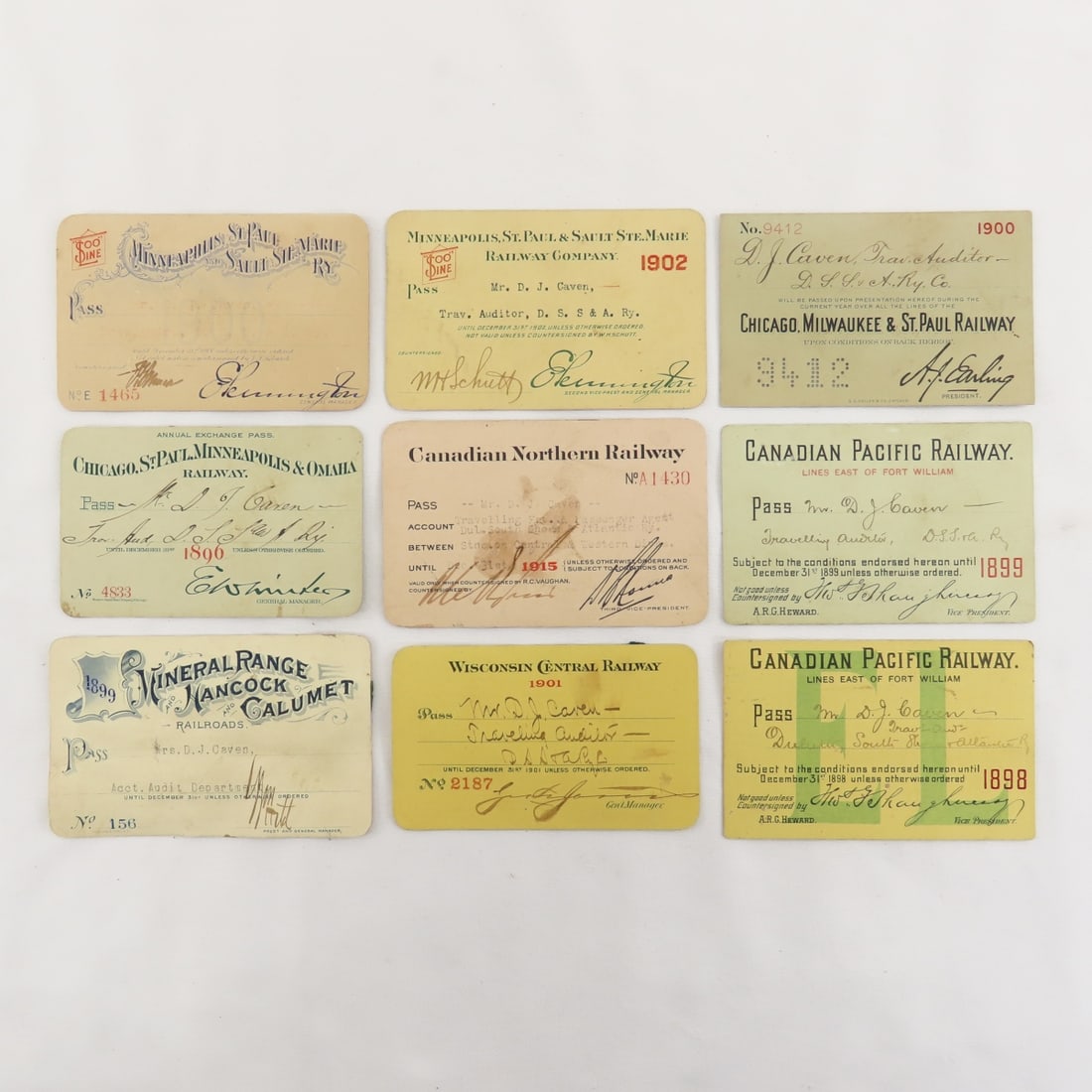 9 Assorted Railroad Passes from 1896-1915 (1 of 19)