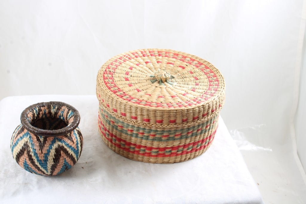 Native American Sweet Grass Basket & Panama Basket (1 of 11)