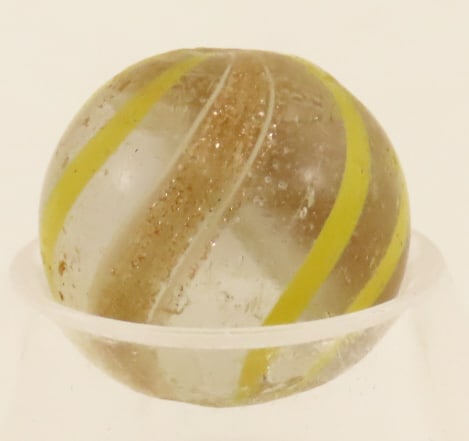 Clear Lutz Marble With Yellow Bands 5/8": Clear Lutz Marble With Yellow Bands 5/8" - Photos are part of the description. Live Auctioneers only shows 20 photos per lot, Proxibid and Bid.ANewDayAuctions.com show all if there are more than 20. A