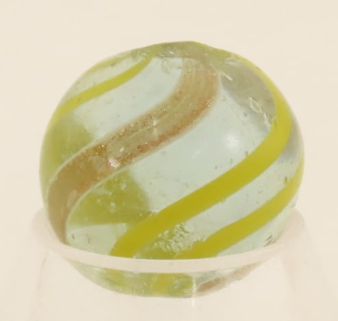 Clear Lutz Marble With Yellow Bands 5/8": Clear Lutz Marble With Yellow Bands 5/8" - Photos are part of the description. Live Auctioneers only shows 20 photos per lot, Proxibid and Bid.ANewDayAuctions.com show all if there are more than 20. A