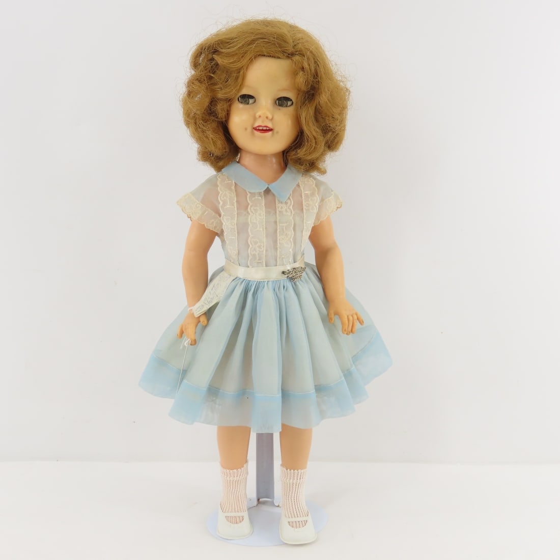 1959-60 Ideal 17" Twinkle Eyes Shirley Temple Doll: 1959-60 Ideal 17" Twinkle Eyes Shirley Temple Doll - head & back marked "IDEAL DOLL ST-17-1", vinyl, twinkle flirty eyes that go side to side with lashes, open mouth with teeth, dimples, in original b