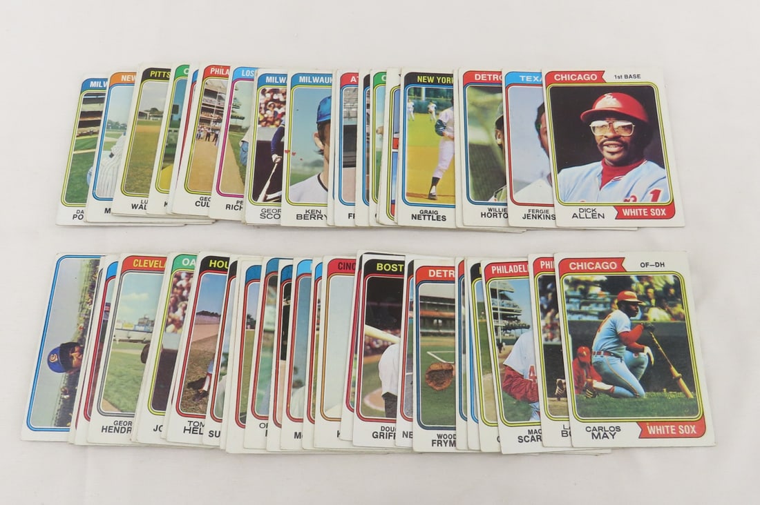 50 + 1974 Topps Baseball Cards With Stars: 50 + 1974 Topps Baseball Cards With Stars - Photos are part of the description. Live Auctioneers only shows 20 photos per lot, Proxibid and Bid.ANewDayAuctions.com show all if there are more than 20. 