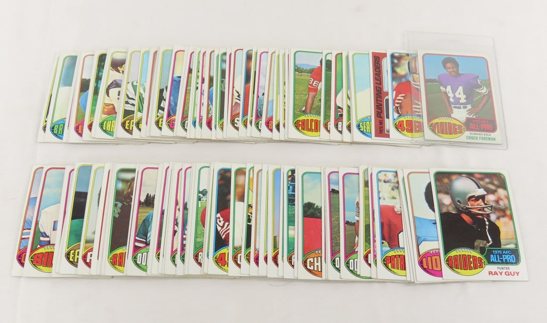 100 + 1976 Topps Football Cards With Stars: 100 + 1976 Topps Football Cards With Stars - Photos are part of the description. Live Auctioneers only shows 20 photos per lot, Proxibid and Bid.ANewDayAuctions.com show all if there are more than 20.
