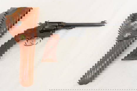 Smith & Wesson .22 LR CTG Revolver Pre-Model 17: Smith & Wesson .22 LR CTG Revolver Pre-Model 17 - SN# B 408973 on frame, barrel & 6 shot cylinder, top strap of 6" tapered barrel marked "SMITH & WESSON SPRINGFIELD MASS. U.S.A. / PATENTED FEB 6.