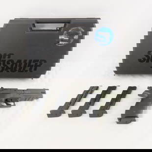 Sig Sauer Mosquito OD Green .22 LR Pistol: Sig Sauer Mosquito OD Green .22 LR Pistol - SN# F241584, made in Germany, import by Sig Sauer Exeter NH, 4" barrel, fixed 3 dot sights, textured Sig Sauer grips, with 4 10 round magazines and hard