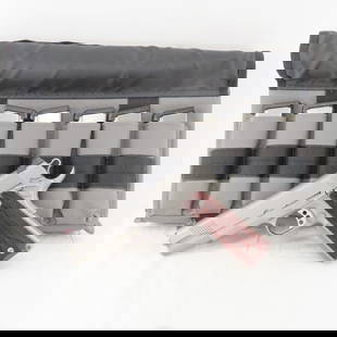 Wilson Combat CQB 1911 45 ACP Pistol, 7 Mags & Bag: Wilson Combat CQB 1911 45 ACP Pistol, 7 Mags & Bag - SN# WCT24552, 5" barrel, fiber optic front sight, rear battle sight, carbon steel frame and slide, 7 8 round magazines, diagonal cut wood