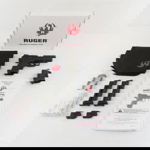 Ruger SR22P .22LR Pistol in Box with Case: Ruger SR22P .22LR Pistol in Box with Case - SN# 360-01600, 3.5" stainless barrel, 3 dot sights, 10+1 capacity, 2 10 rd magazines, black polymer frame, black anodized aluminum slide, Picatinny