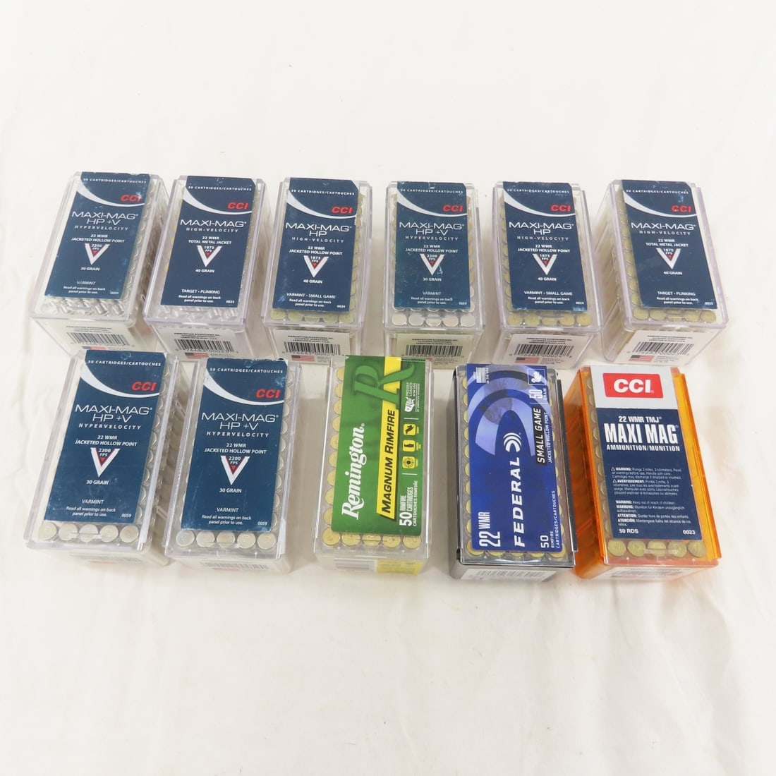 Ammunition: 550 Rounds Mixed .22 WMR: Ammunition: 550 Rounds Mixed .22 WMR - CCI, Federal, & Remington Photos are part of description. Please ask questions and read terms & conditions before bidding.
