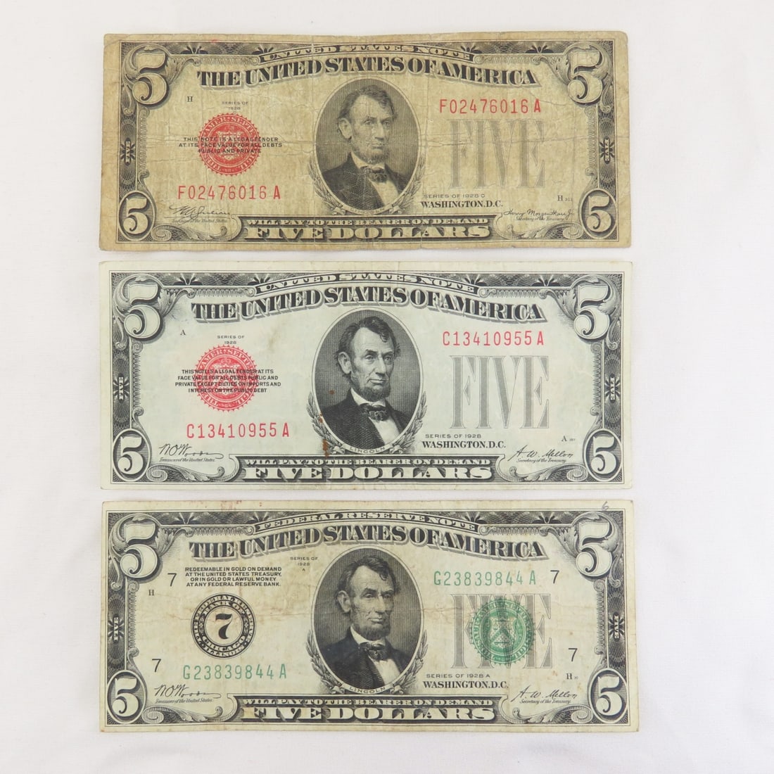 2 1928 $5 US Notes & 1 1928 $5 Fed Reserve note (1 of 20)