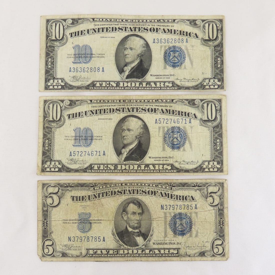2 1934 $10 & 1 1934 $5 Silver Certificates (1 of 20)